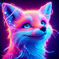 neon fox portrait sweet cute fantasy cgi