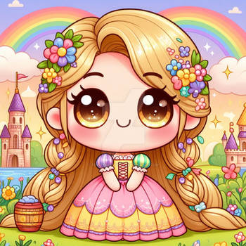 cute rapunzel chibified digital illustration