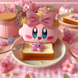 kirby with toast chibified cute digital