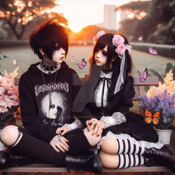 emo couple sweet love romantic digital art