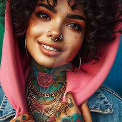 gorgeous woman portrait with tattoos and chains