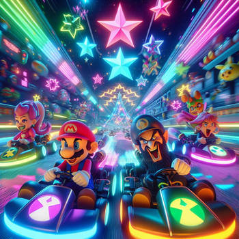 sweet mario kart at night neon digital art