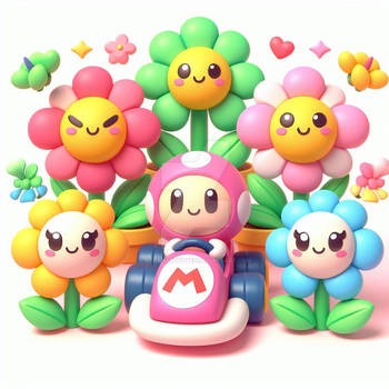 gorgeous flowers in the style of mario kart digita