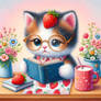 strawberry kitten cat digital art reading