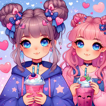 cute girl with buns space pastel portrait sweet