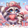 adorable raccoon romantic valentines digital art c