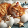 cat sleeps in clouds stars digital art