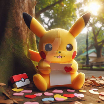 pikachu writes love letter under tree digital art