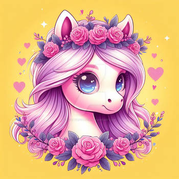 gorgeous pony with flowers cute digital art