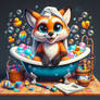 fox takes a bath cartoon digital art