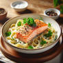 Salmon Fettuccine Alfredo digital art food