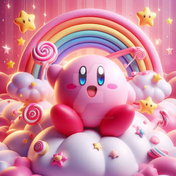sweet kirby in stars rainbow digital art cute