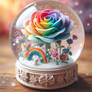 snow globe with rose rainbow sweet cute