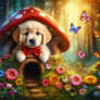 cute puppy in mushroom dog digital art