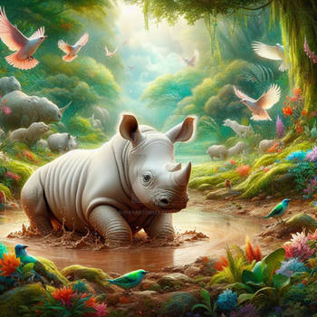 rhino in the mid nature animal digital art HD