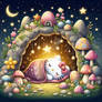 hello kitty in a cave digital art