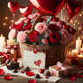 valentine's basket romantic cute digital art flowe