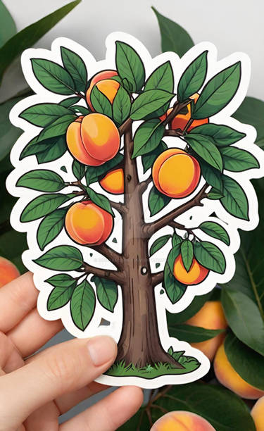 peach on tree cartoon logo sticker hd digital art