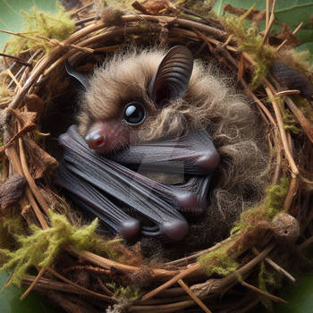 bat in nest animal digital art cute