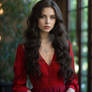 gorgeous woman with black hair in red dress