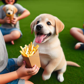 dog with fries eating puppy digital art