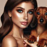 cute brunette girl with small dog digital art port