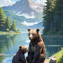 bear animal nature cute digital art at the lake