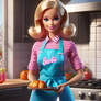 barbie bakes wearing an apron in kitchen cute