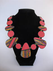 Pink Patchwork Petal Necklace with Round Beads