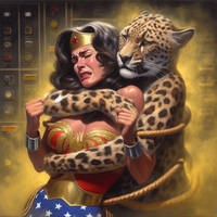 Wonder Woman struggling against Cheetah 