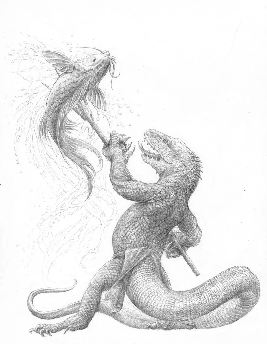 Lizard catching fish by TurnerMohan on DeviantArt