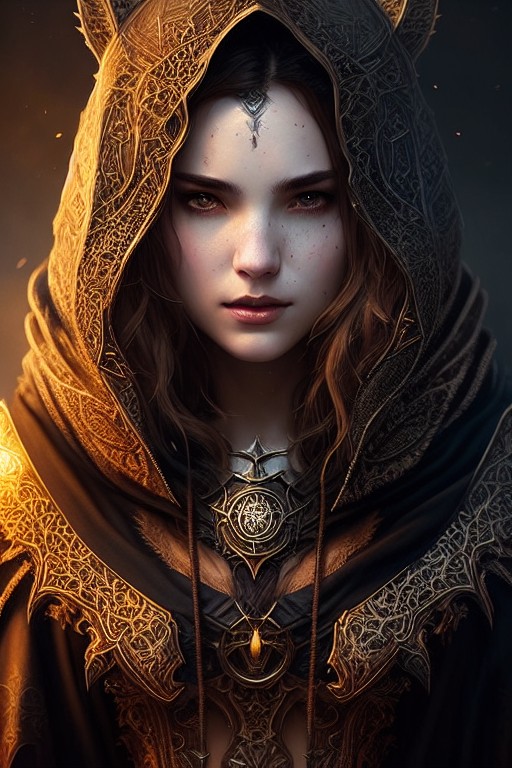 RPG 40 female sorceress wearing a dark robe with h by JaredSyn on