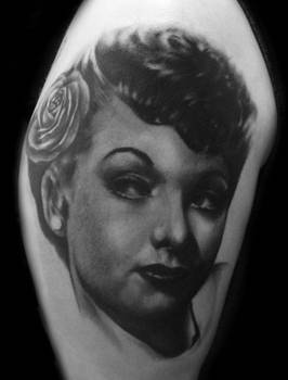 Lucille Ball tattoo grayscale