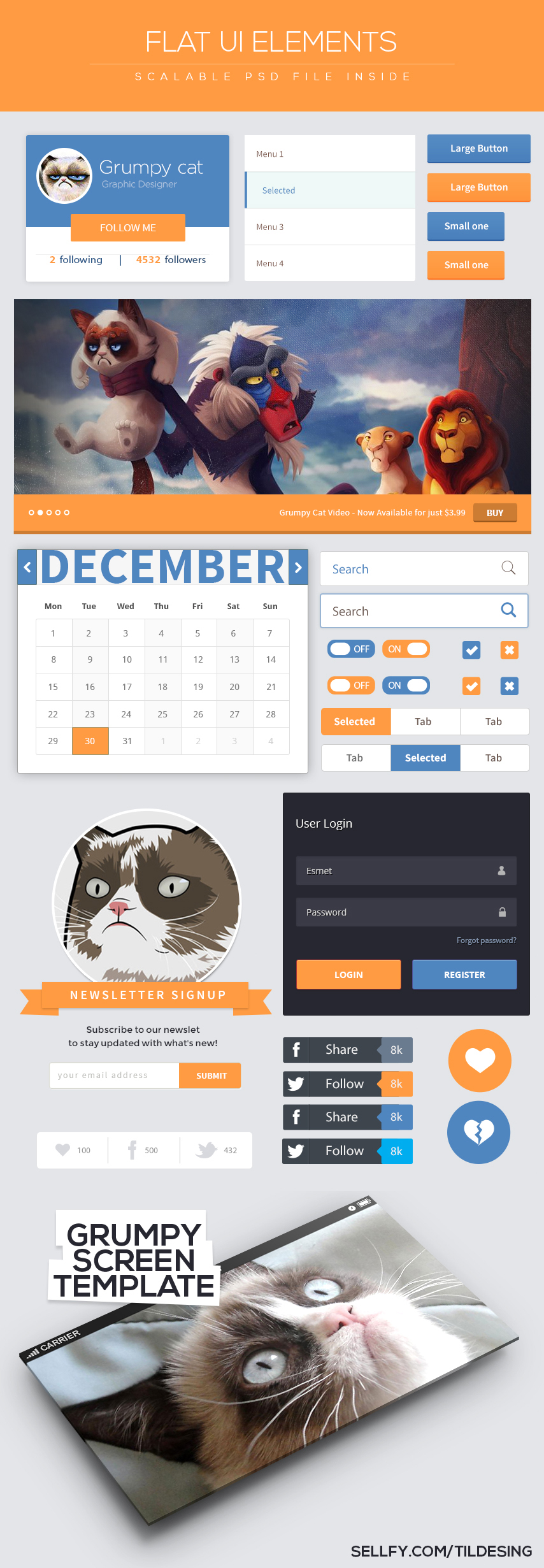 1 dollar grumpy cat flat ui kit