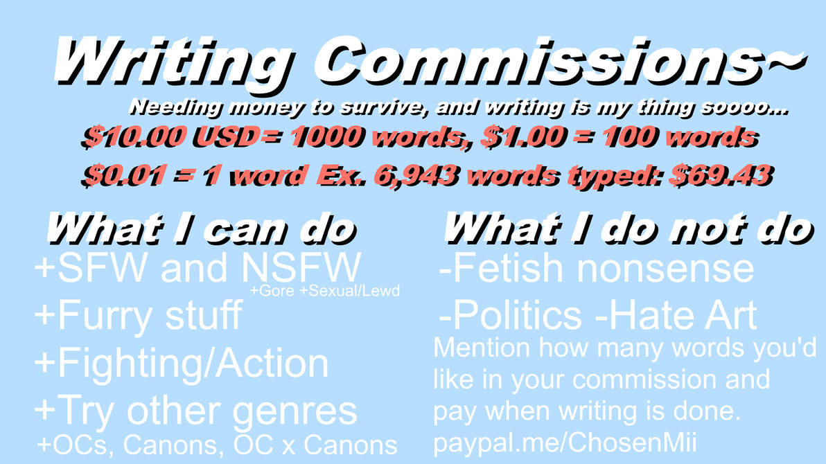 Writing Commissions (OPEN!) by ChosenMii on DeviantArt