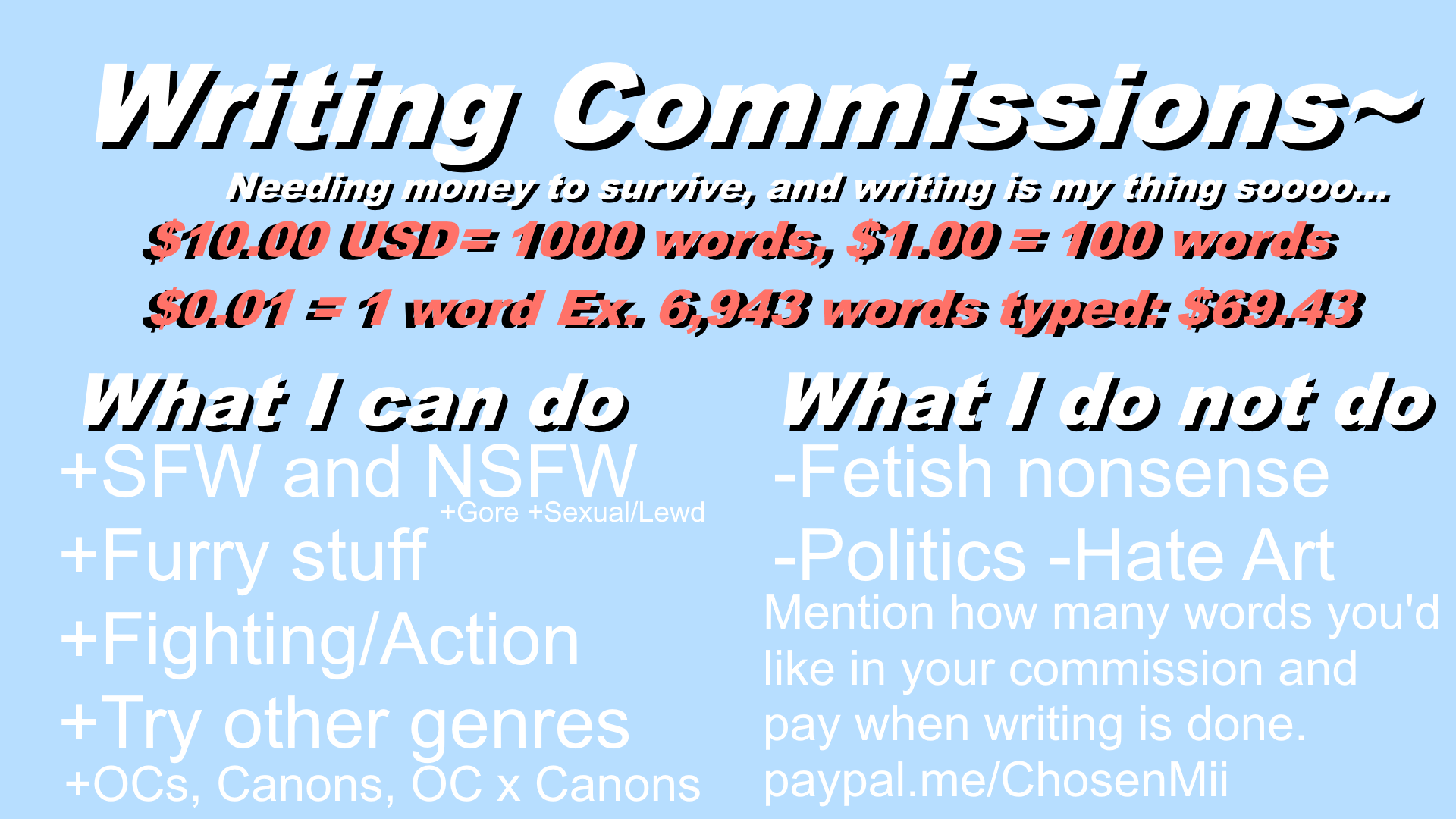 Writing Commissions Examples Writing Commissions (OPEN!) by ChosenMii on DeviantArt