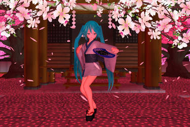 Miku Kimono In Front of Shrine 2 (WIP)