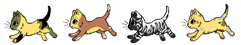 Greenpebble, Whitefoot, Zebrapelt , and Spottedfur