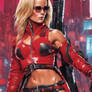 Amanda Holden red cyberpunk bikini thighboots