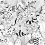 608. Black and white detailed doodles pen drawing