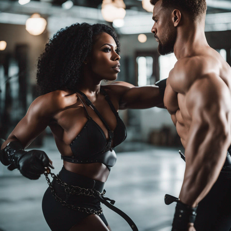 Black Female showing her slave she is the boss