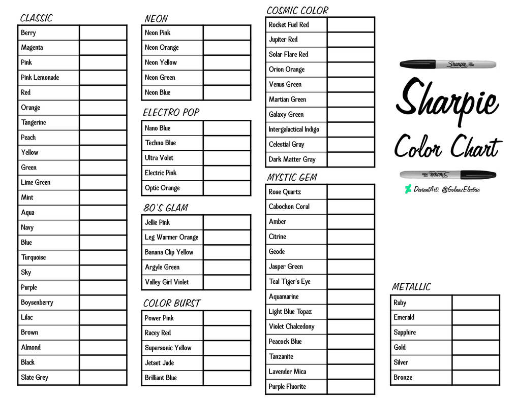 Sharpie Fine Point Marker Color Chart 2021 by GolnazElectric on DeviantArt