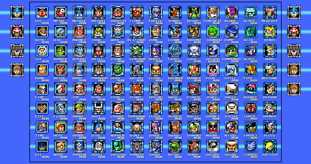 Mega Man ultimate stage select (robot masters) by lacuteperidotgemlove