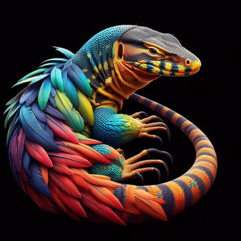 Fantasy Bing AI created Colorful Feathered Lizards