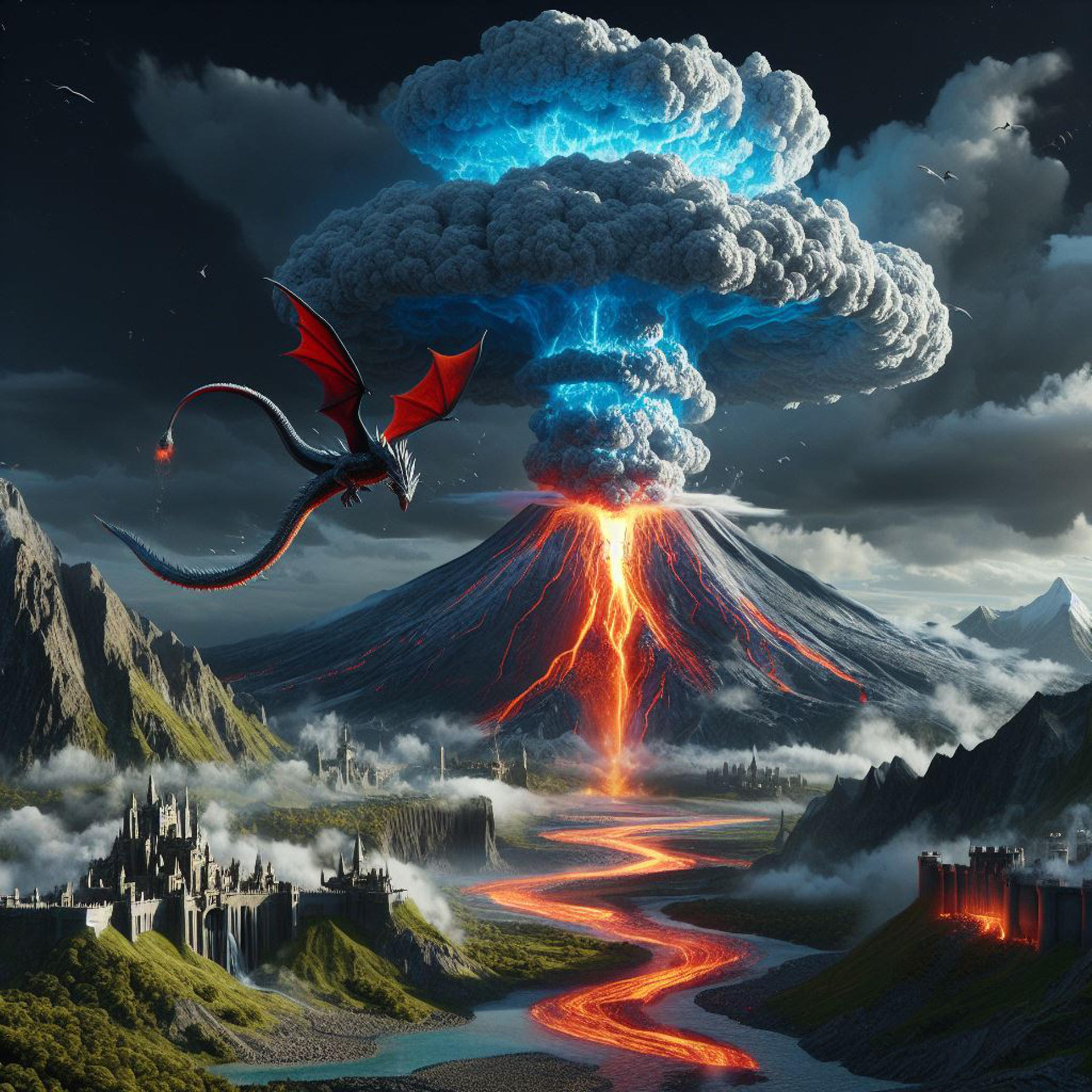 Volcano Exploding Dragon Volcano erupts with dragons in the foreground. by donnebryant on DeviantArt