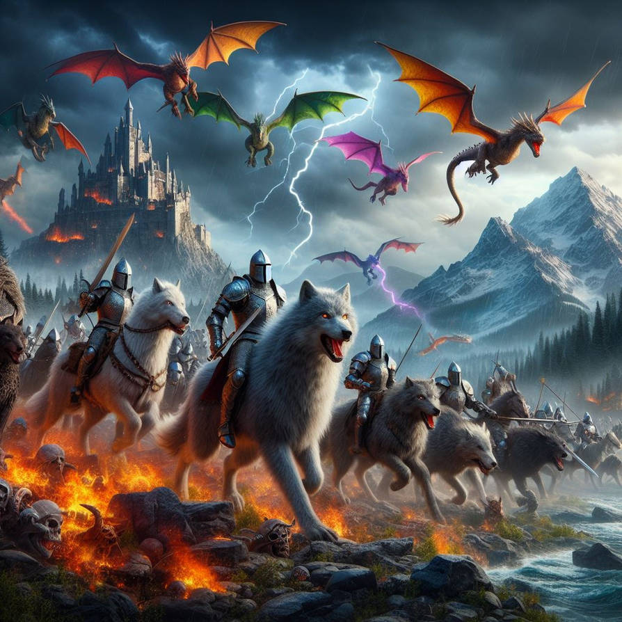 Fantasy AI generated knights ride dire wolves-151 by donnebryant on ...