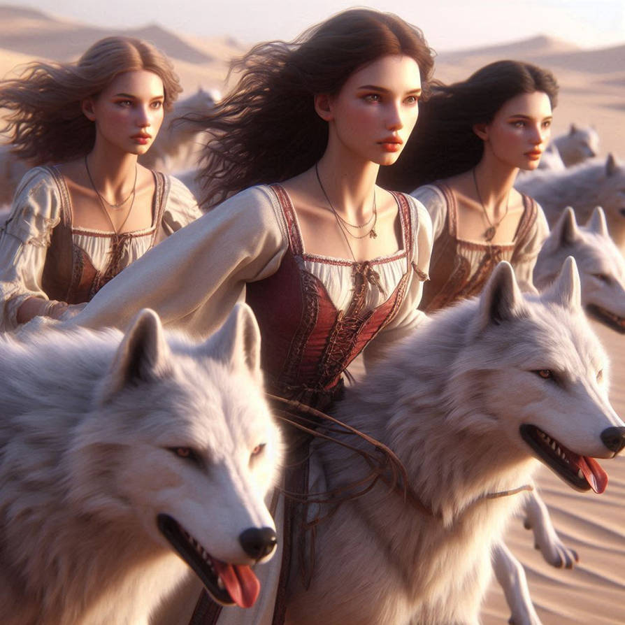Women Ride Dire Wolves in the Desert-36 by DBDon on DeviantArt