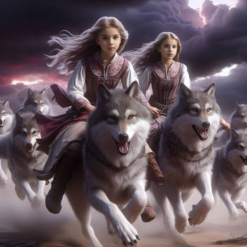 A Young Girl Mounted Atop A Giant Wolf Pony, Ridin by sangerzonnvolt1 ...