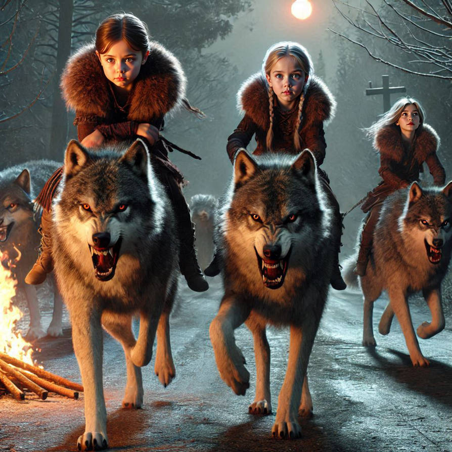 Girls ride dire wolves on a rescue mission - 07 by DBDon on DeviantArt