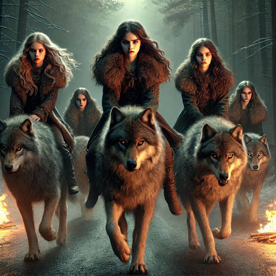 Girls ride dire wolves on a rescue mission - 02 by DBDon on DeviantArt